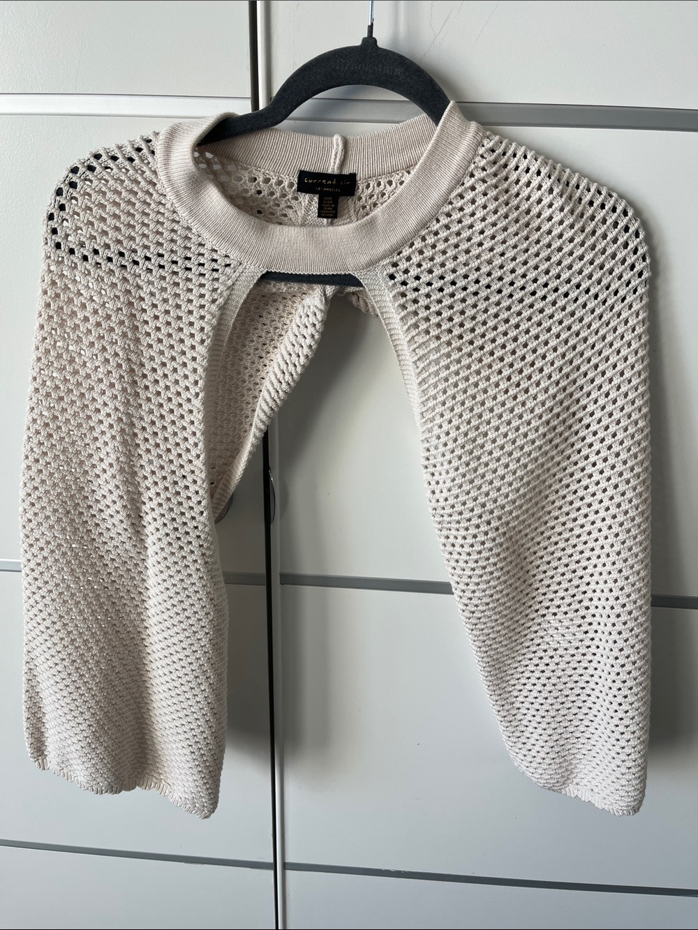 Anthropology Open-Knit Cream Cropped Shrug